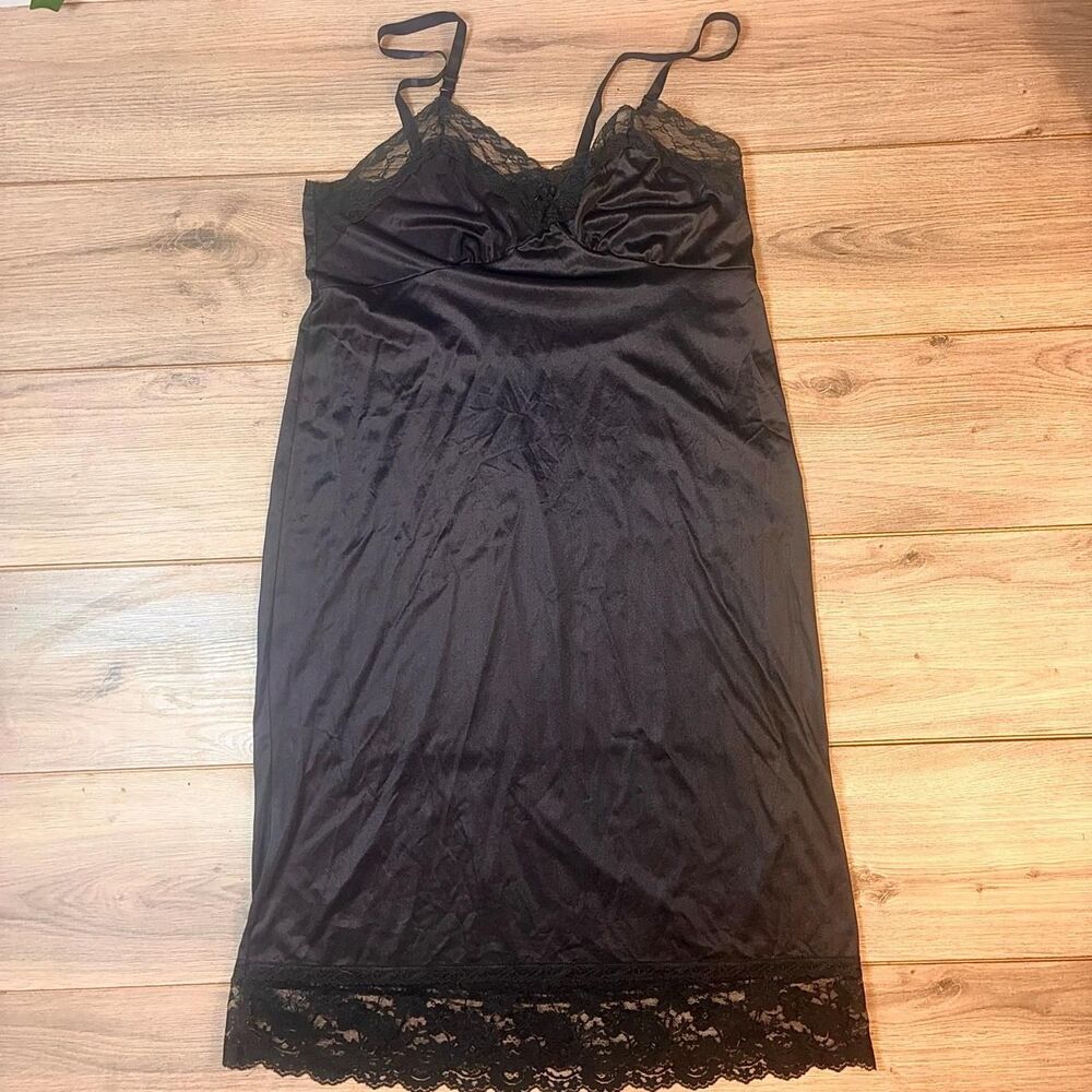Black lace slip dress with satin finish and adjustable straps (38)
